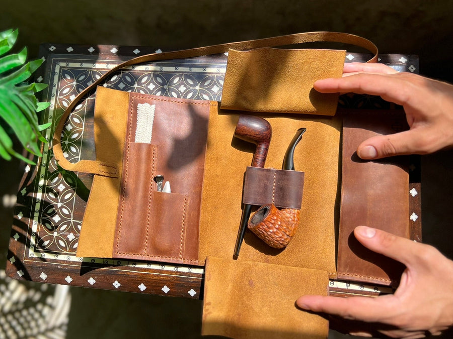 Pipe and tobacco roll - veg tan leather
